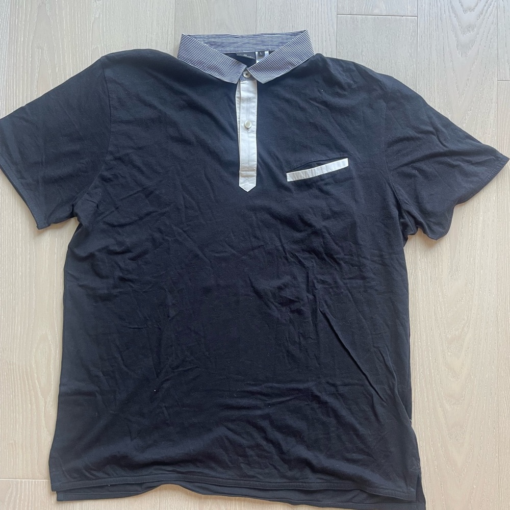 Worn Once Classic Paul Smith Black Polo Shirt with White Trim Gingham Collar